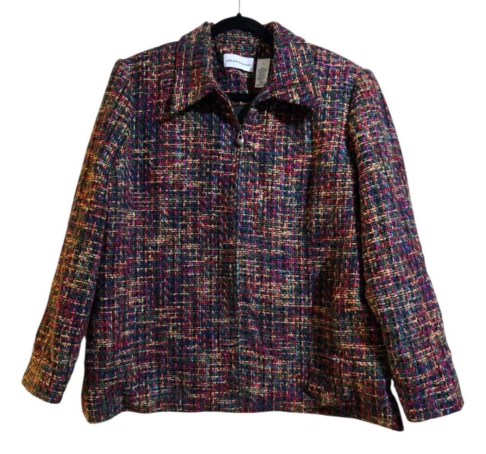 Alfred Dunner Blazer Woven Jacket Full Zip Women Multicolor Tweed Size 18 Classy
